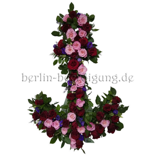 Großer Anker 90cm mit Rosen in Rot und Rosa inkl. Aufsteller