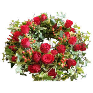 Kranz mit Efeu und Rosen für Bestattungen