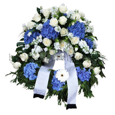 Großer Kranz zur Beerdigung in Weiß Blau 80cm