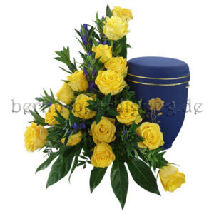 Urnen-Nebengesteck aus leuchtend gelben Rosen