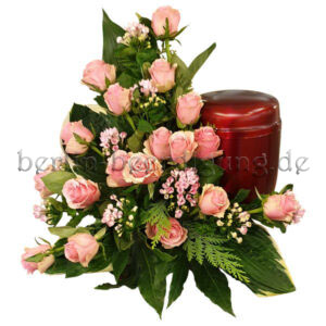 Urnen-Nebengesteck aus rosafarbenen Rosen