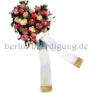 Malerisches Blumenherz aus edlen Rosen mit Schleifenband Ø 60cm