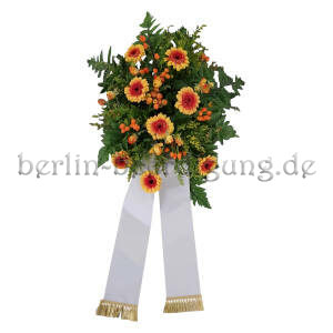 Trauergesteck zweifarbige Gerbera und Farn