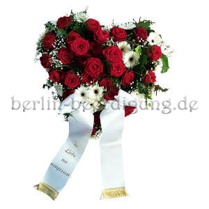 Wunderschönes Rosenherz rot-weiß inkl. Schleifen Ø 60cm