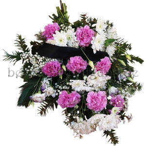 Gebundener Trauerstrauß mit Nelken und Chrysanthemen Pink-Weiß