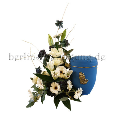 Schwarz Weiß Blumengesteck für Urnen aus Gerbera Rosen und Lilien